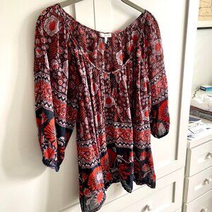 JOIE Floral Red/Black/Gray Top - 100% Cotton - Size S